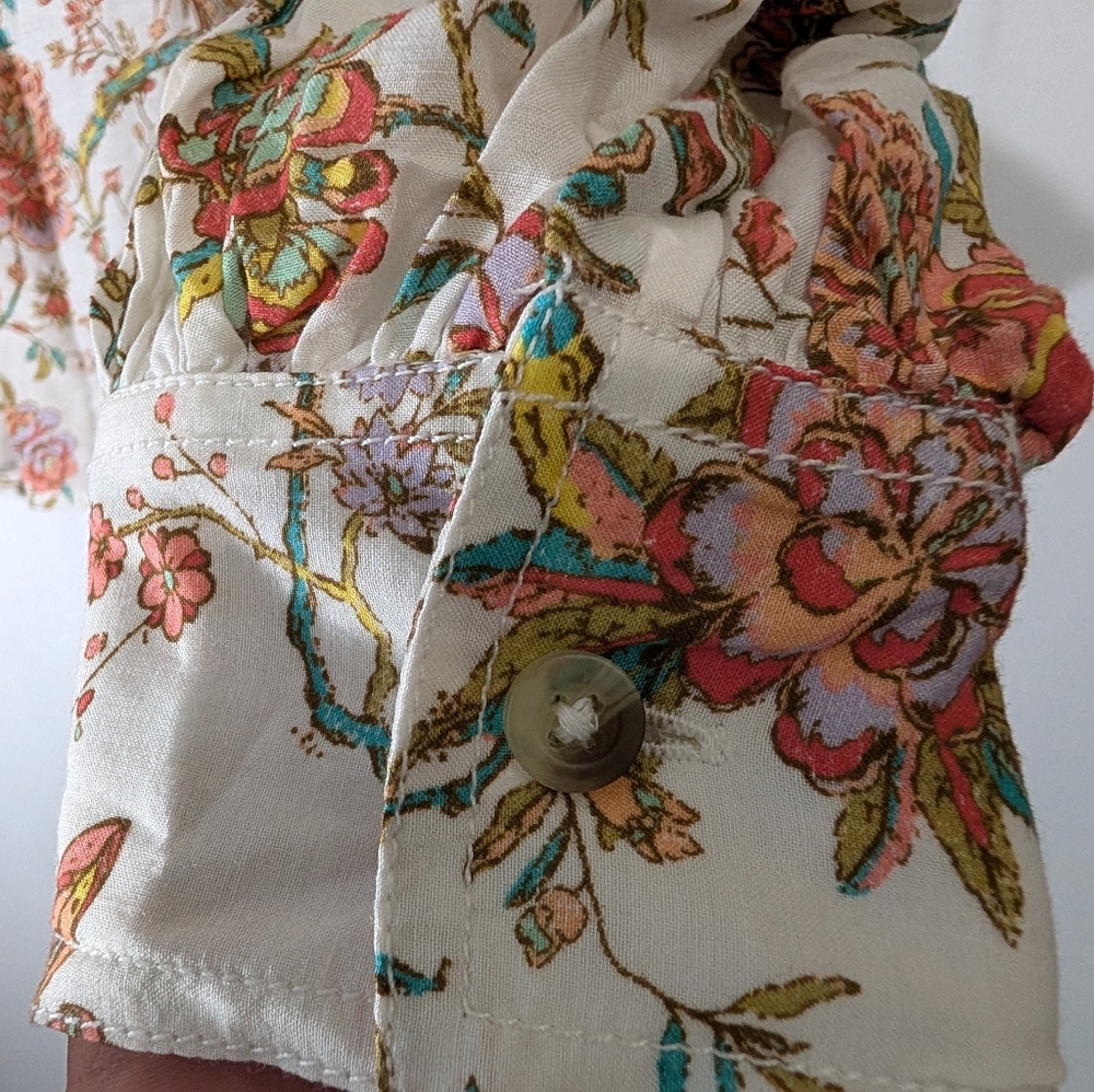 Anthropologie Pilcro Floral Bird Long Sleeve Size Small Cotton Blend - Picture 8 of 10